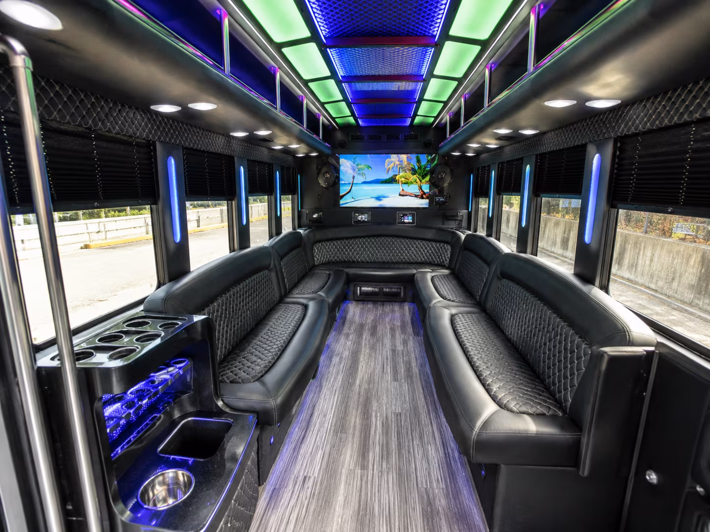 cathedral city 18 passenger party bus inside