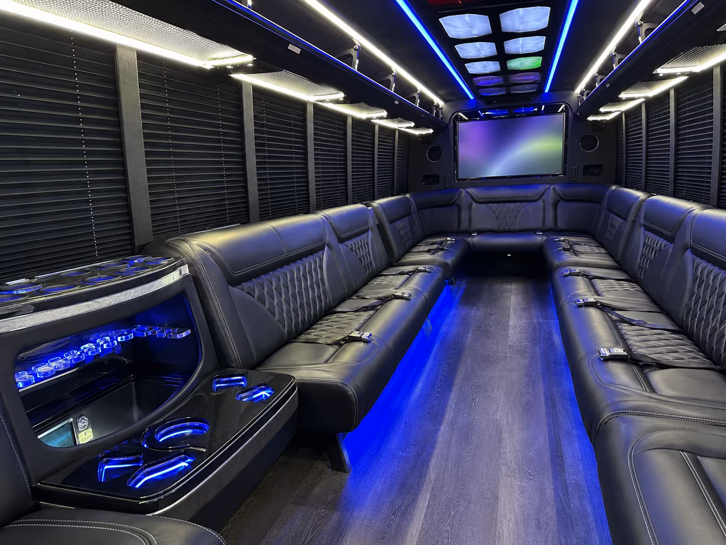 cathedral city 20 passenger party bus inside