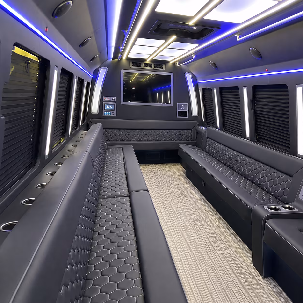 cathedral city 40 passenger party bus inside